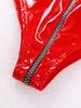 Womens Patent Leather Catsuit Long Sleeve Mock Neck Zipper Club Dancewear