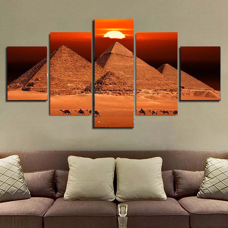 

5 шт. пейзаж закат Египет пустыня пирамида холст картины постеры и принты настенные панно для гостиной домашний декор без рамки 20x35cm*2 20x45cm*2 20x55cm*1