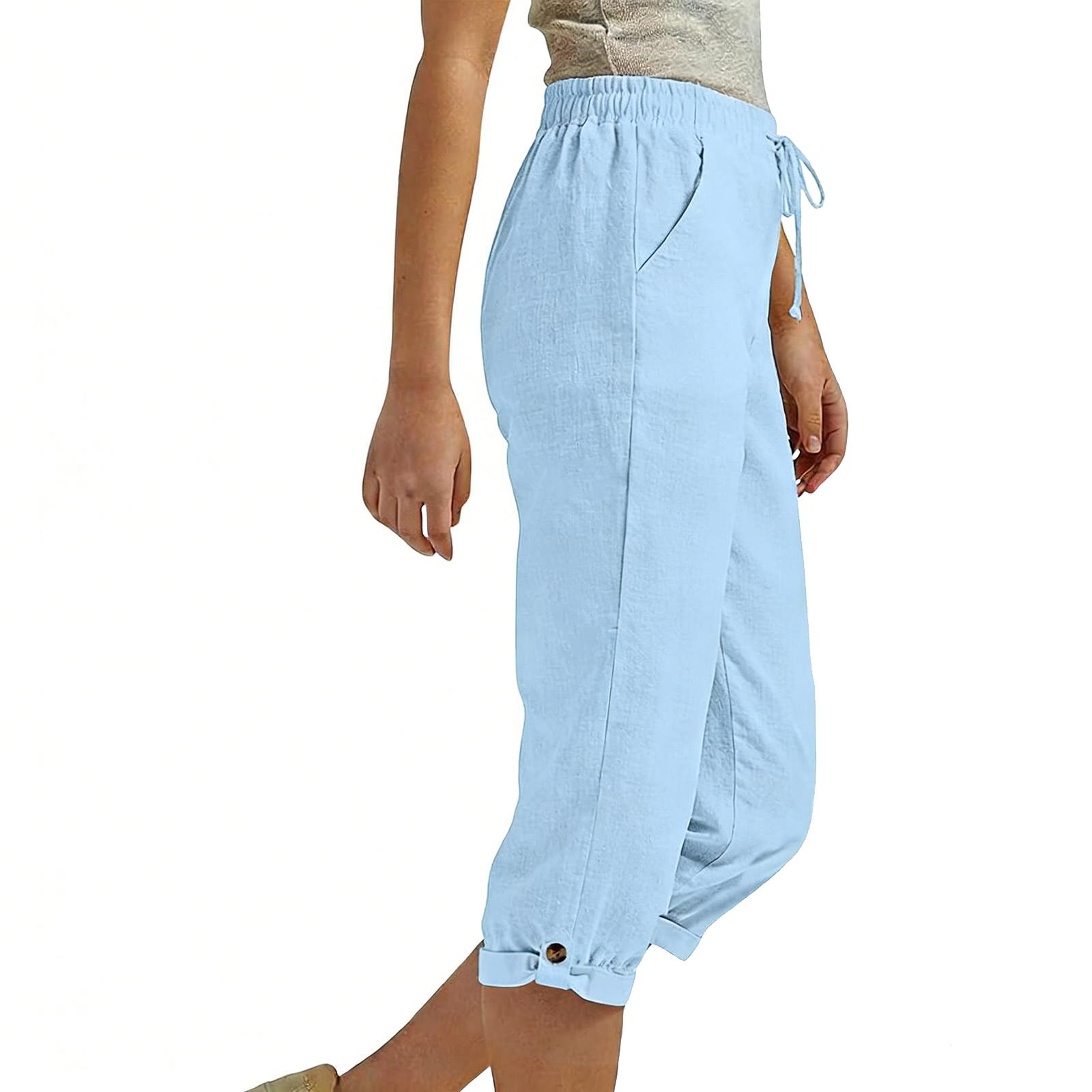 

Women s Fashion Elastic Drawstring Pocket Casual 7/8 Cropped Pants L