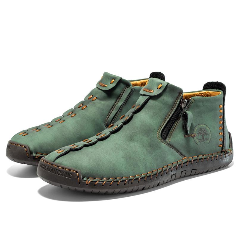 Yellow Retro Leather Casual Shoes For Men Women Big Size 36-48 Spring Zip Design Men's Ankle Boots Handmade Comfy Moccasins Man