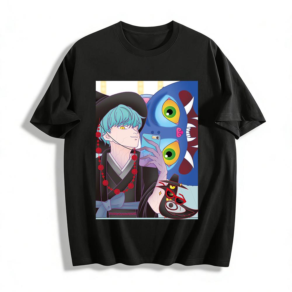 Japanese Dark Style Monster Boy Print T-shirt Cool Anime Loose Casual Unisex Top Pure cotton T-shirt XXS