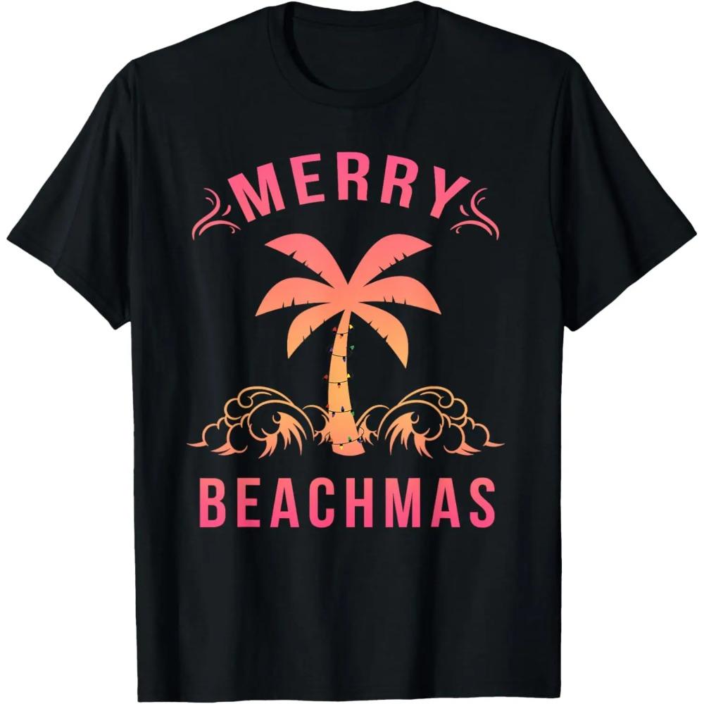 

Christmas in July - Coastal Beach - Merry Beachmas Palm Tree T-Shirt XXXXXL чёрный