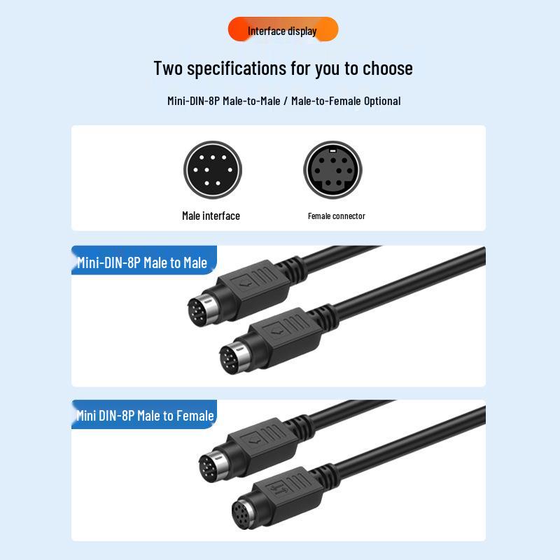 Cobolon Mini DIN 8P PS2 Male to Female Extension Cable for PLC MD Piano Pedal Signal.