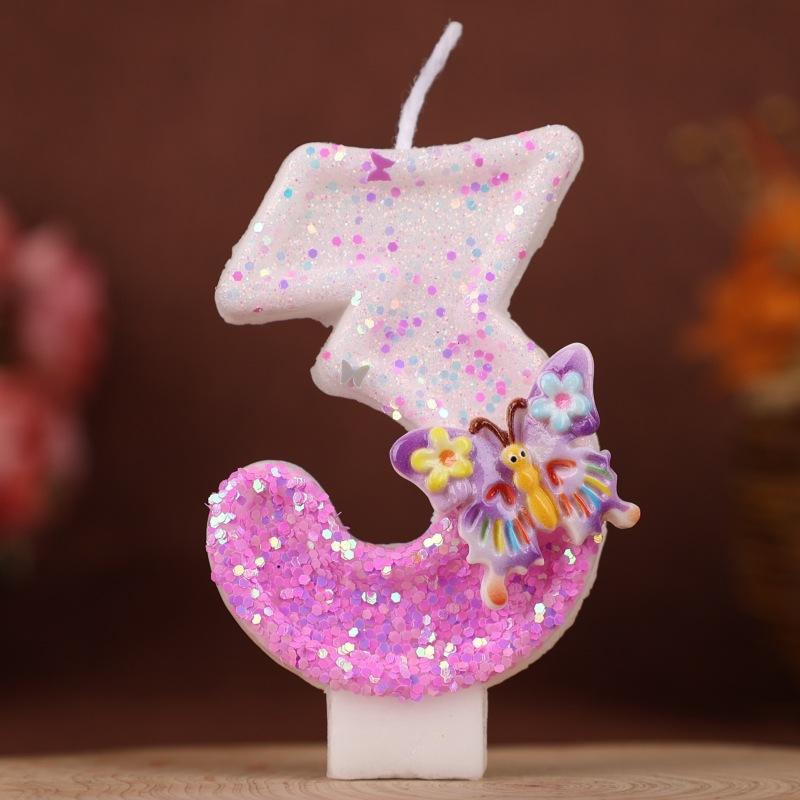 Creative Flower Butterfly Number Candle Birthday Cake Decoration Plug-in Children's First Birthday Party Candle