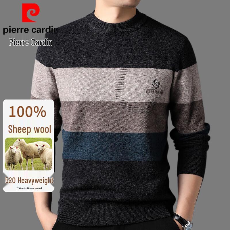 Pierre Cardin Men s Thick Winter Striped Pure Wool Sweater XL (180cm)