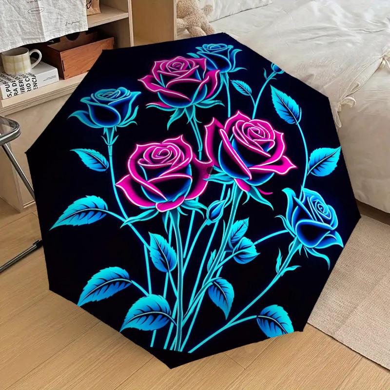 1pc Neon Roses Glow Artwork Umbrella with Plastic Handle,Suitable for All Seasons Home Travel Outdoor UmbrellaDD789
