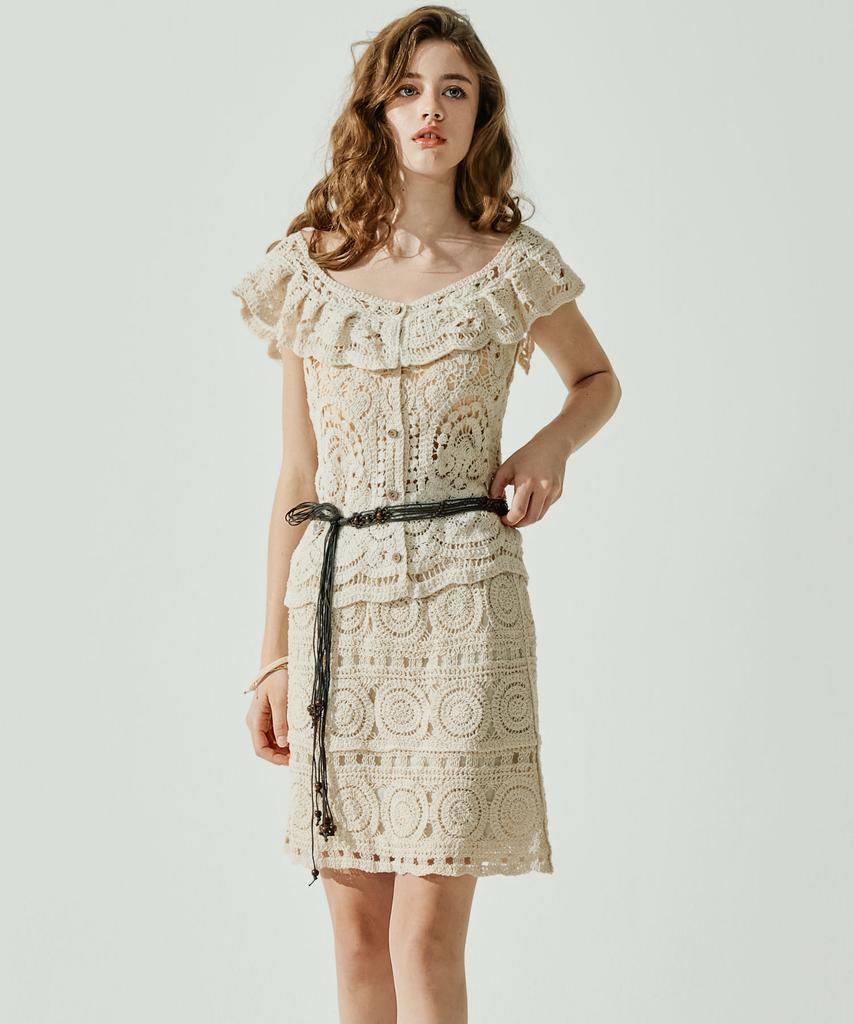 VIKINI VENDER Wesley Crochet Mini Skirt - Beige
