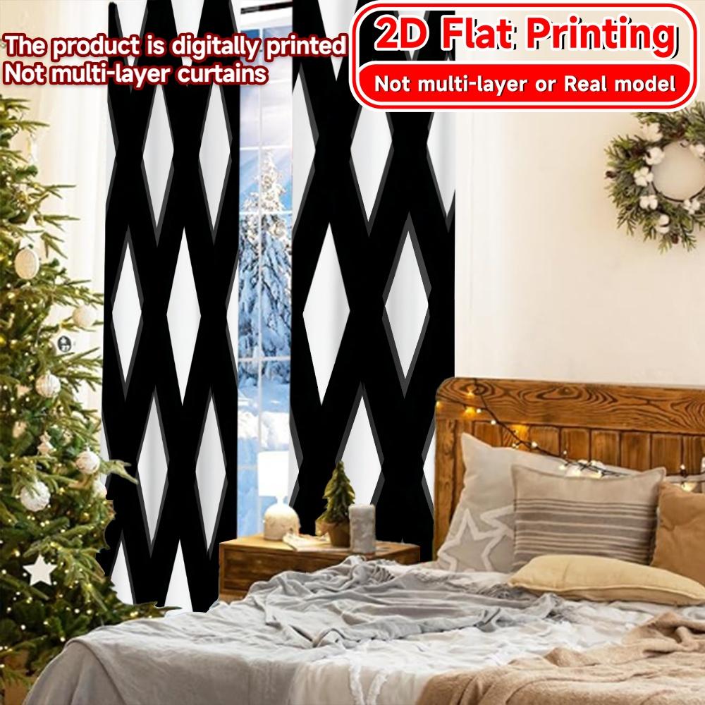 2D Flat Printing  2pcs Diamond Rhythm Chic Pattern Curtains 100% Polyester Curtains Thermal Insulation   and Room Darkening