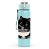 1PC Black Cat Eating Noodle Print 750ml Color Plastic Sports Water Bottle Leakproof Flip Straw Lid Suitable for Sports Office Home Use