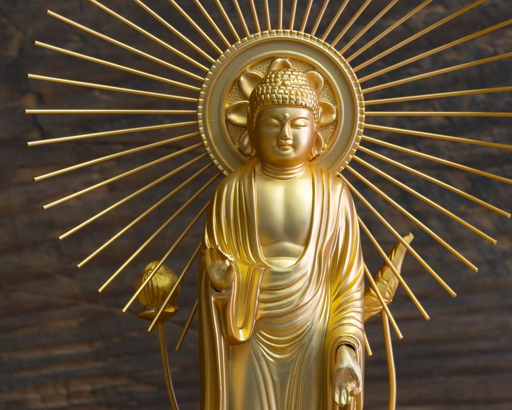 Amitabha Buddha Shuun Shinshu Otaniha Takaoka Bronzeware Buddha Statue, 15.7cm (gold Plated/24k Gold), Sculptor Makita, Model "Jodo (East)",