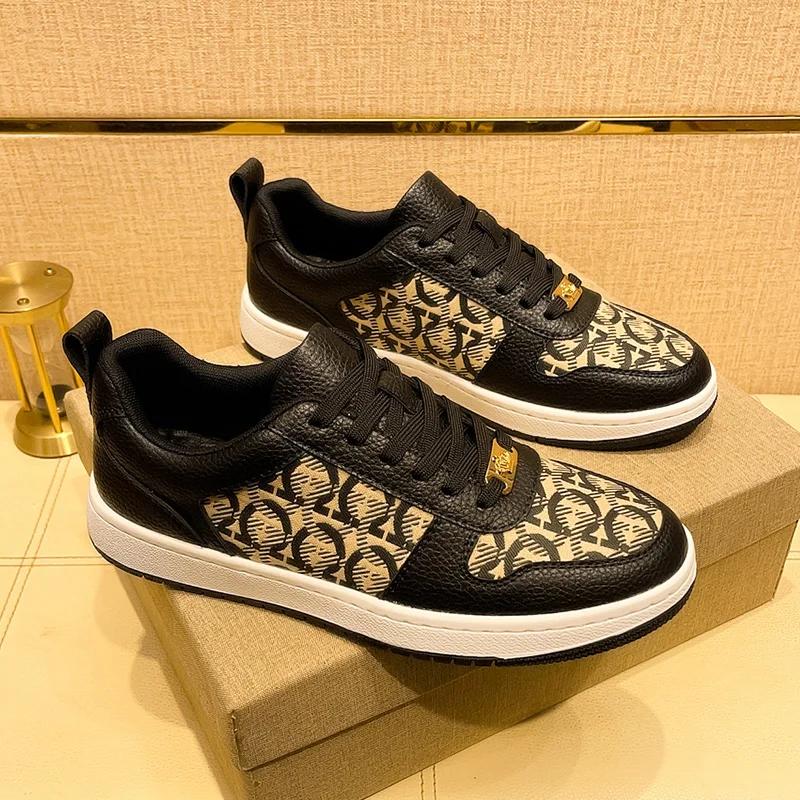 

Лето 2025 Новая мужская обувь Мужская повседневная обувь Роскошные кеды Модная кожа Коровья кожа Дышащая 43 чёрный