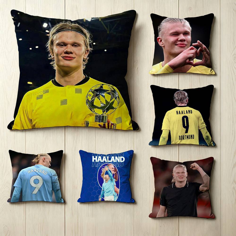 Football player superstar EErling Haaland Pillow Case Square DoubleSided Sofa Cushion Cover Bedroom Bedside Pillow