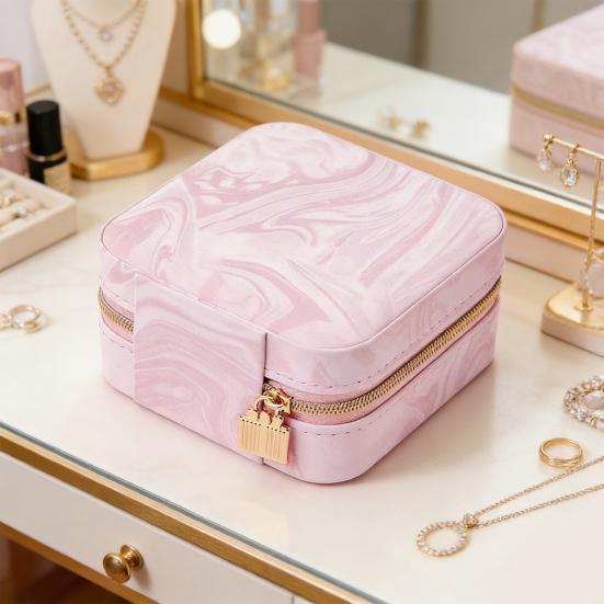 Portable Jewelry Box Faux Leather Travel Organizer for Earrings Necklaces Rings Elegant Velvet Lining Compact Jewelry Case for Women Girls