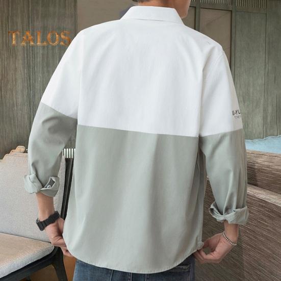 Vår høst herre skjorte turn-down krage trykt colorblock button-down cardigan løs Streetwear Young Cargo Style skjorte kåpe