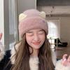 Winter Hat Women's M Standard Sweet and Cute Cat Ears Pullover Hat Versatile Velvet Knitted Hat Warm Ear Protector Cold Hat