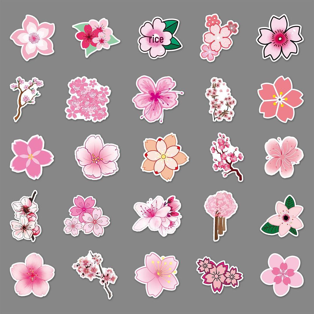 50 Sakura Graffiti Flower Cartoon Stickers for DIY Decoration – Perfect for Skateboards, Mobile Phones, and Suitcases