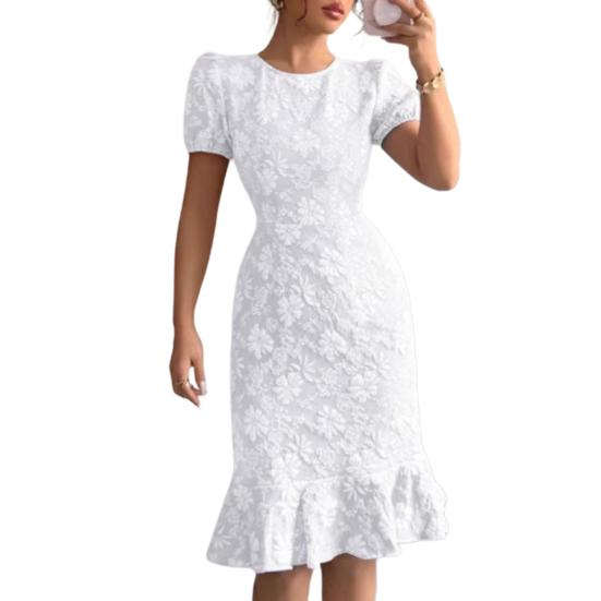 Floral Bodycon Midi Dress for Women Short Sleeve Ruffle Midi Dress Mermaid XL белый