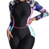 2025 Damen Floral Langarm Bodysuit Badeanzug mit Fünf-Punkt-Hose