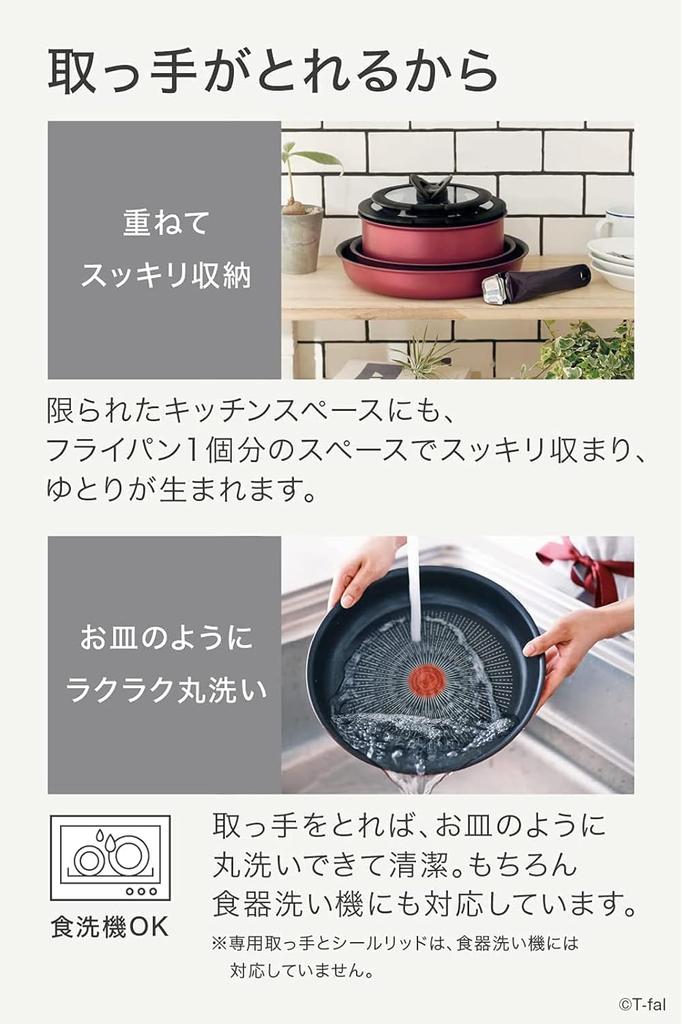 Tefal Detachable Handle Frying Pan 28cm IH and Gas Stove Compatible Neo IH Rouge Unlimited Frying L38306 "Ingenio Pan"