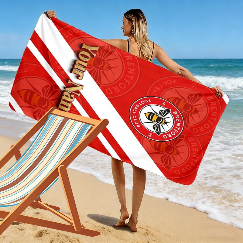 Name Custom Brentford FC Print Beach Towel, Large Soft Quick Dry Towel for Beach Camping Swimming