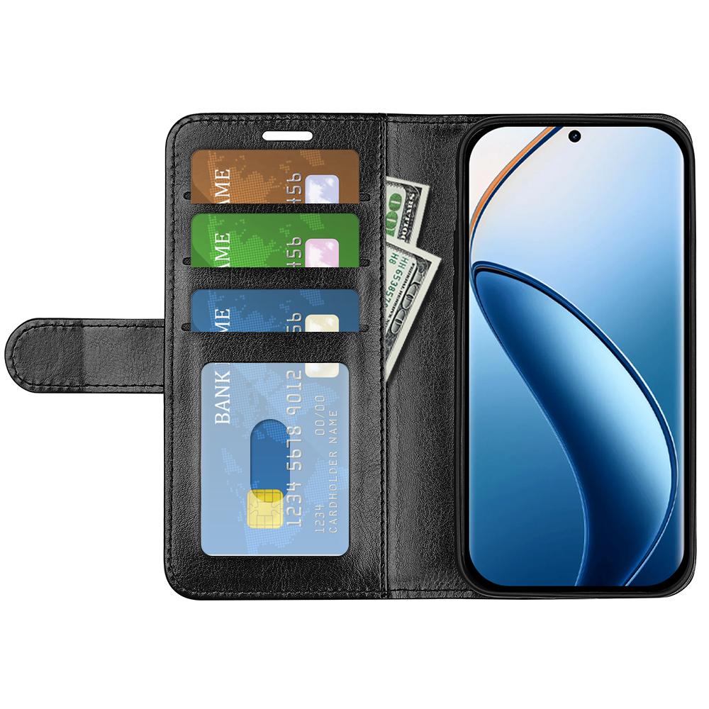 

For Realme 12 4G/12+ 5G Case Crazy Horse Texture PU Leather Wallet Flip Phone Cover Black