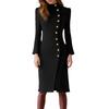 Women's Fashionable Elegance Solid-Colour Long-Sleeved Stand-Up Collar Fitted Metal-Button Split Dress