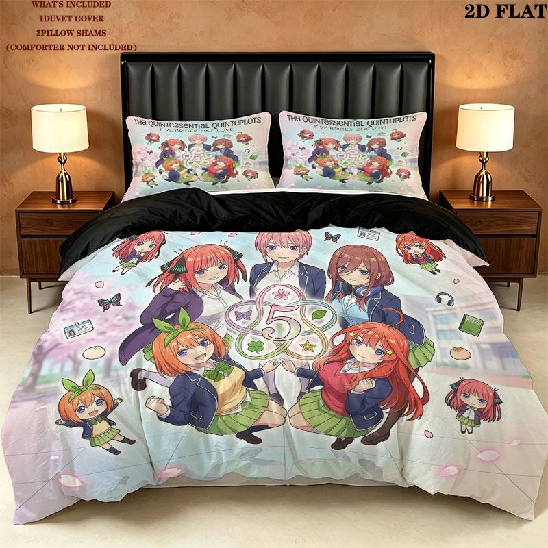5Toubun Pattern Bedding Quilt Set Quilt Cover Pillowcase Home Birthday Gift(1 * duvet cover + 2 * pillowcase, without core)