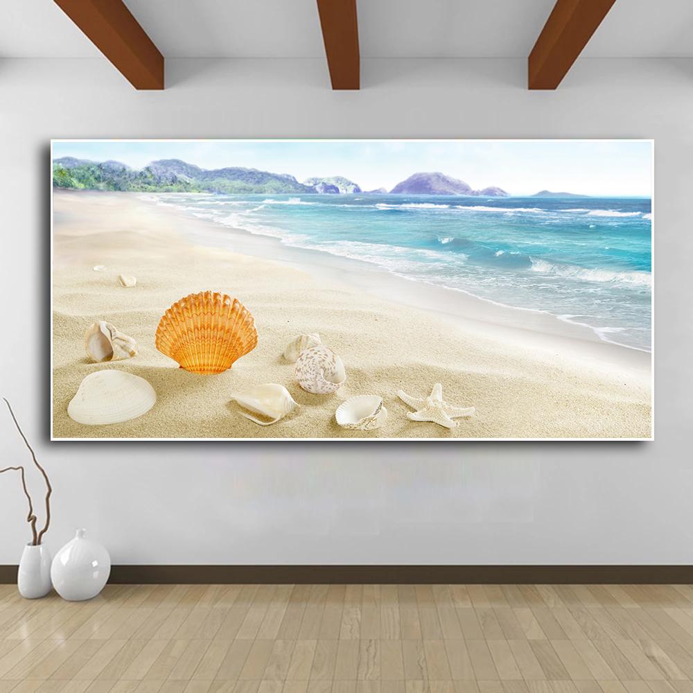 Starfish Seashells Beach Canvas Painting Shell Sea Wall Art Seascape Wall Pictures Poster for Living Room Bedroom Office Decor