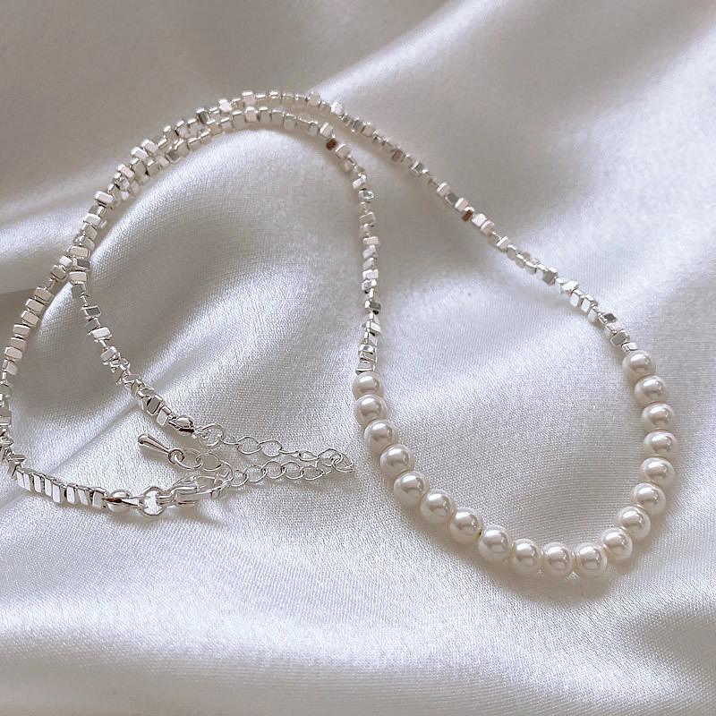 Broken Silver Imitation Pearl Necklace Women'S Fashion Design Sense Collarbone Chain Temperament Highlight Pearl Necklace