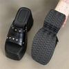 Fashion 2025 Summer Design Rivet Platform Women's Shoes Square Toe Women Slippers Shoes for Women Fashion Thick Bottom Heels Party Shoes
