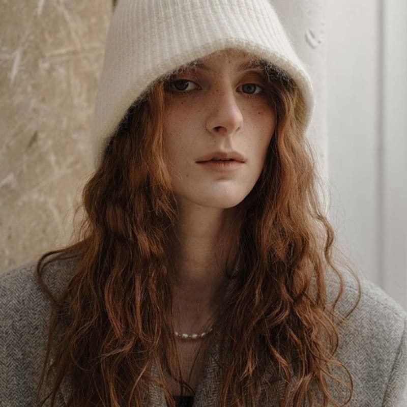 

ACCLET Raccoon Wool Pattern Brim Beanie Hat Ivory H043IV ivory