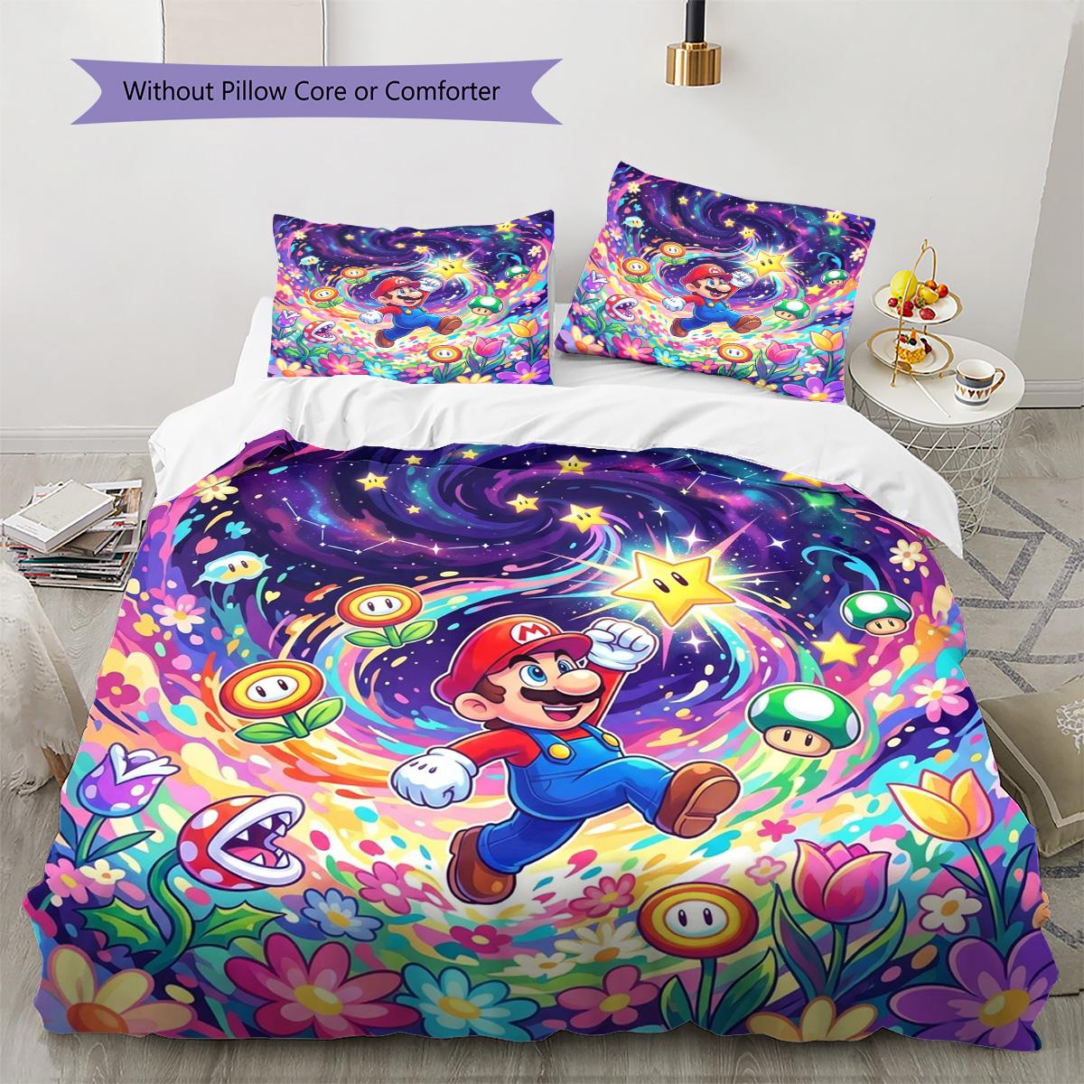 

Super Mario Pattern Bedding Quilt Set Quilt Cover Pillowcase Home Decoration Birthday Gift (1 * duvet cover + 2 * pillowcase, without core) 135x200cm