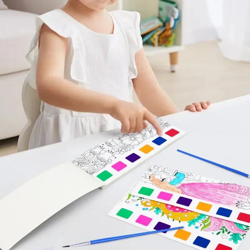 Libro Portátil de Pintura con Acuarela para Niños Pinta con Pincel de Agua Gouache Graffiti Imagen para Colorear Dibujo Juguetes Regalos de Jardín de Infancia