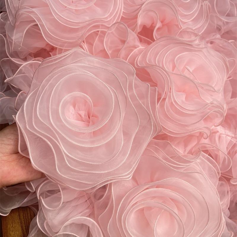 2 szt. 17 cm Biały Różowy Organza Duży Kwiat Suknia Ślubna Akcesorium do Włosów Panny Młodej Kostium na Występ Puszysty Tiul Koronkowy Wzór