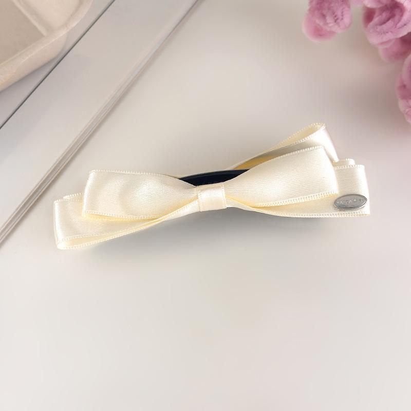 French Satin Bow Banana Clip Gentle Solid Color Vertical Clip Half Tie Hair Clip Simple Commuter Girl Hair Accessories