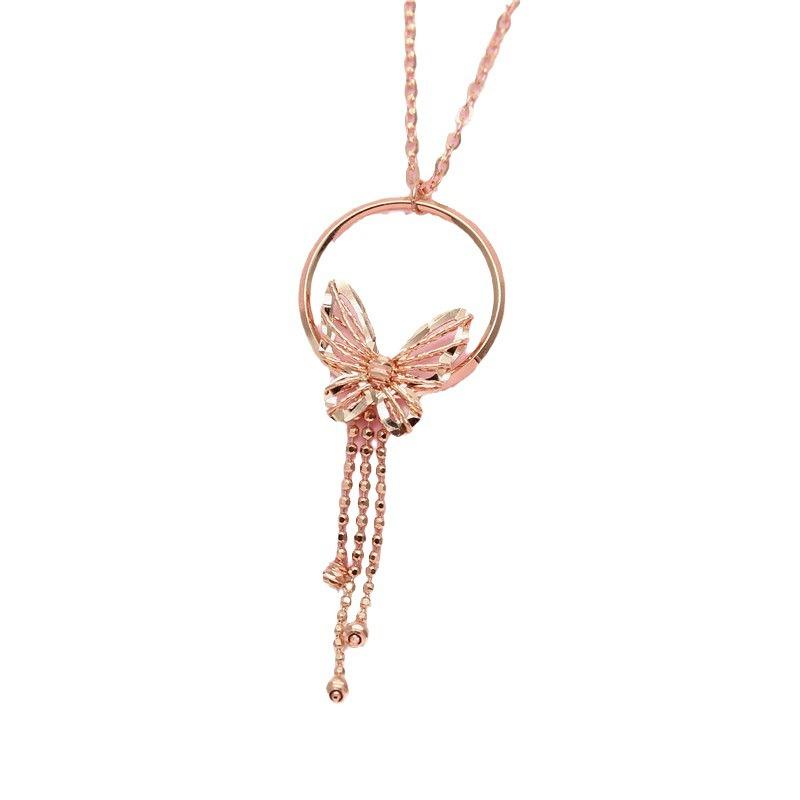 Color Gold Purple Gold Shiny Butterfly Tassel Necklace Shiny Fashion Trend Plated Rose Gold Set Chain