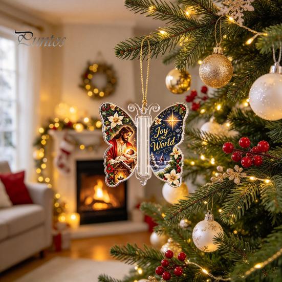 Christmas Keepsake for Money Cash Gift Ornament, 2D Acrylic Butterfly Holder Unique Family Ornament with Clear Compartment Trees, Windows, Doors