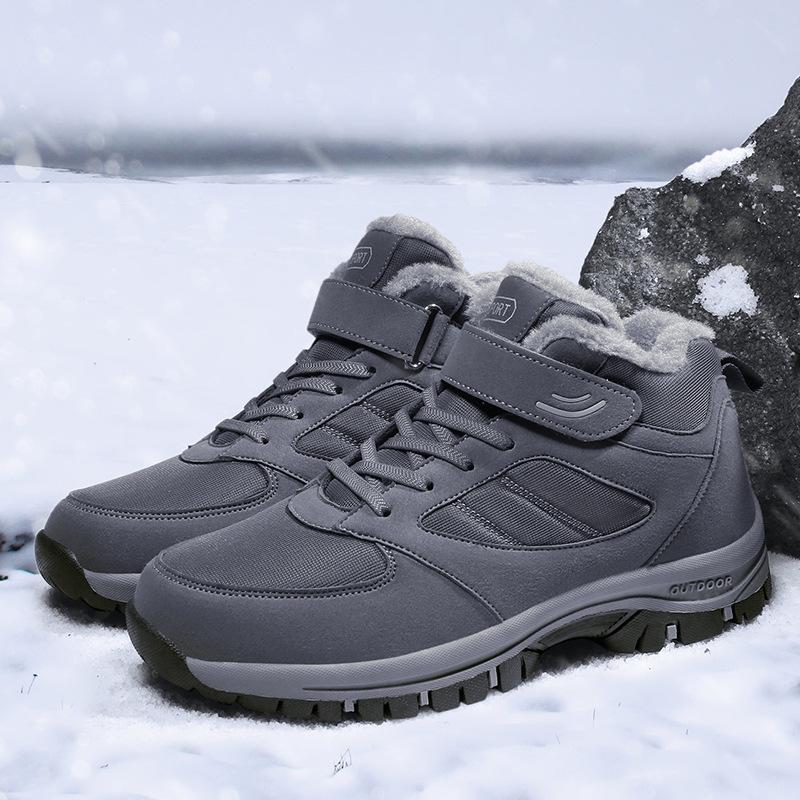 Elderly shoes Men's winter high-top velvet warm cotton shoes Middle-aged and elderly walking shoes Leather surface waterproof and non-slip women's sp