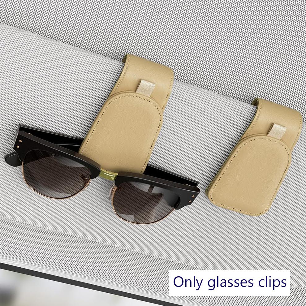 Glasses Holder Clip for Car Sunglass Holder, Storage Card Clip PU Leather Magnetic Sunglasses Clip for Car Visor