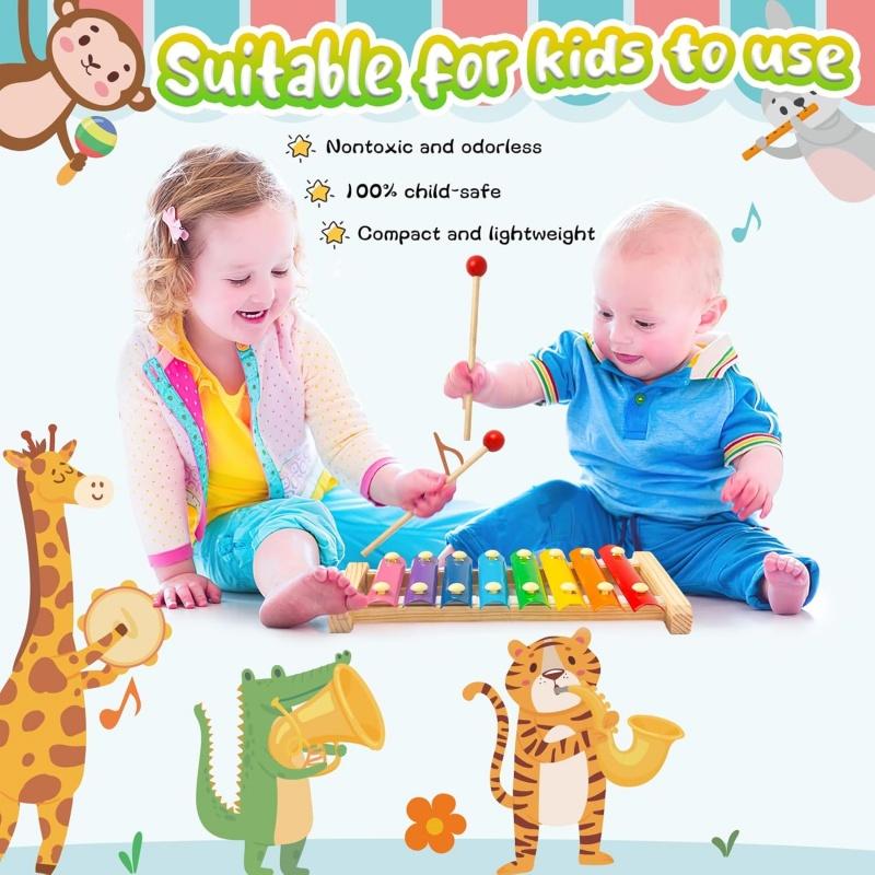 Montessori Wooden Xylophone for Kids with 2 Mallets, 8 Diatonic Keys Musical Instruments for Preschoolers Educational Toys Gifts