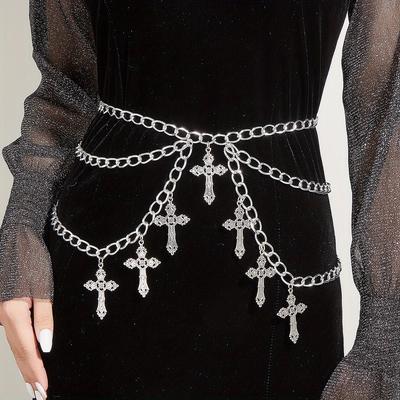 1PC Hollow Cross Pendant Wave Side Swing Chain Waist Chain Sexy Multi-layer Body Chain Yabi Accessories Multi-layer Cross Belt Chain Accessories