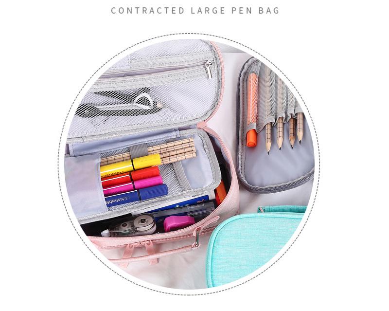 Large Capacity Double Zipper Canvas Pencil Case - Simple, Portable, Double Layer for Junior High Students