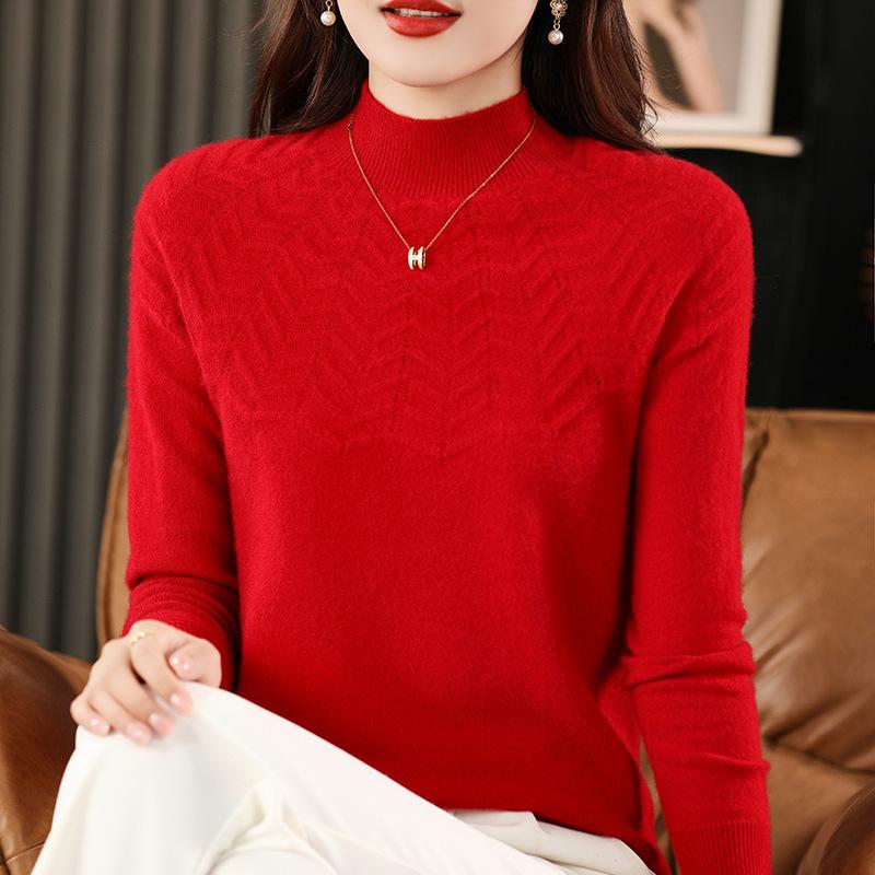 INDFS Women's Fashion Casual Fall Winter Solid Color Print Long Sleeve Half Turtleneck Sweaters