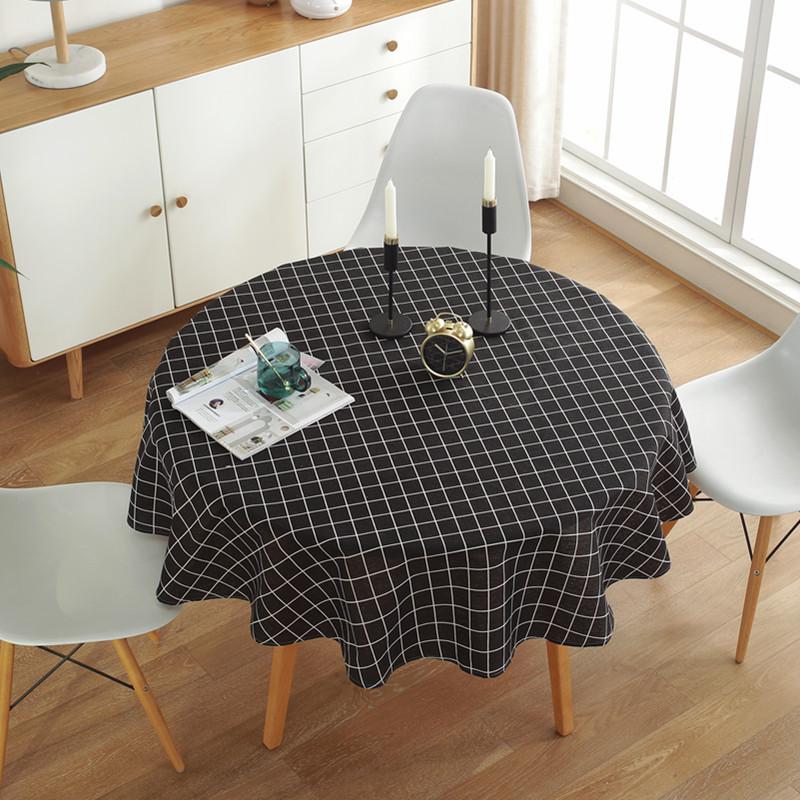 Polyester Cotton Circular Dining Table Cloth Curled Edge Printed Anti Slip Table Mat Household Minimalist Dustproof Desk Cover