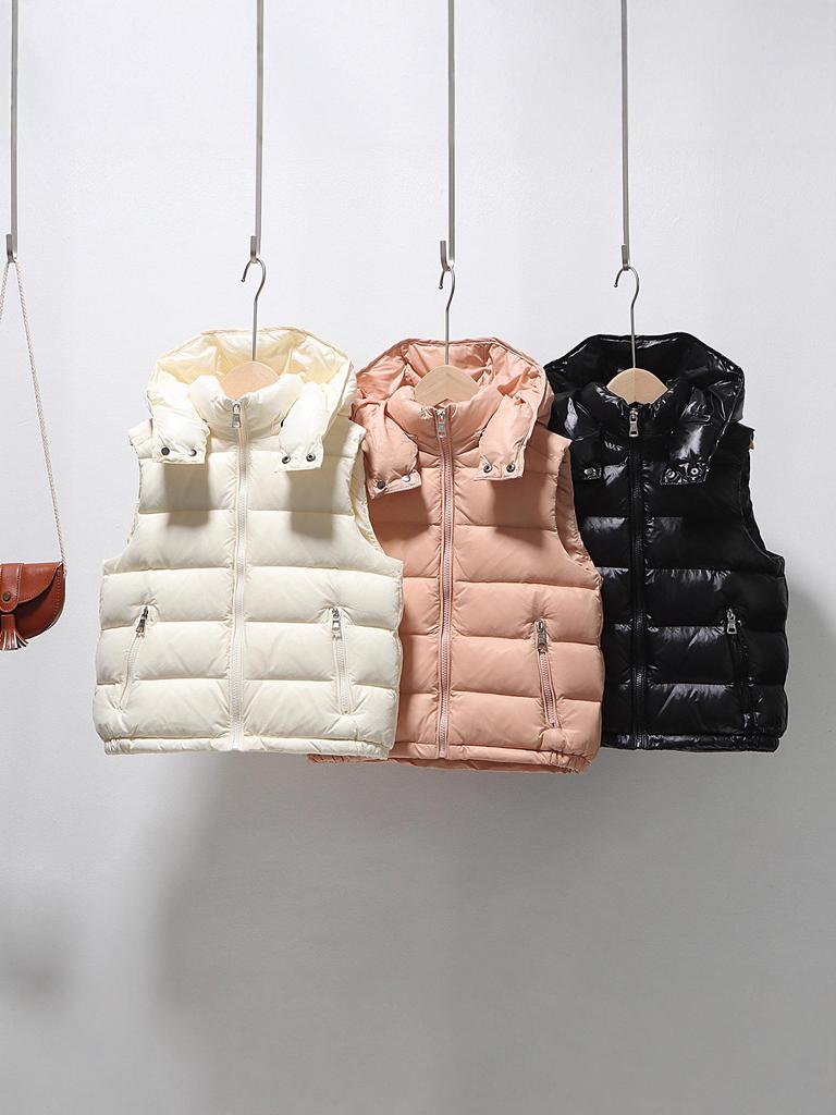 2025 Autumn/Winter Kids' Solid Color Hooded Thick Duck Down Vest