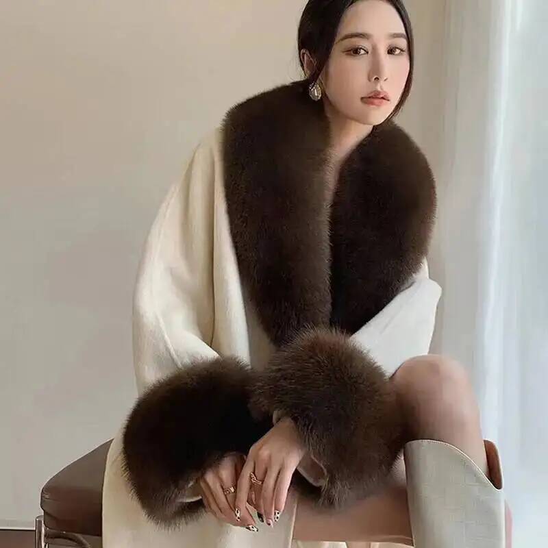 Natural Real Fox Fur Collar Cuff Set Winter Women Warm Scarf Genuine Fur Trimming For Parka Coat Hood Luxury Fluffy Decor Shawl