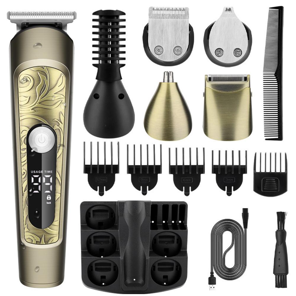 

6 в 1 триммер для бороды для мужчин, триммер для волос, электрическая бритва, машинки для стрижки волос, мужской набор для ухода за телом, носом и лицом золотой