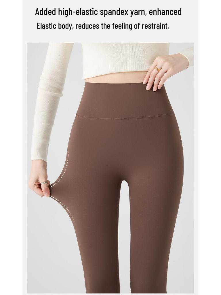 Women's High-Waist Matte Shark Yoga Leggings - Plus Velvet, Slimming, Brushed for Autumn/Winter 2025