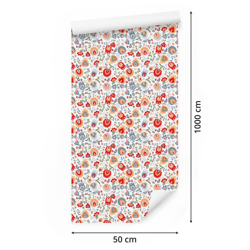 Light gray and coral flowers wallpaper for living room and bedroom 50x1000