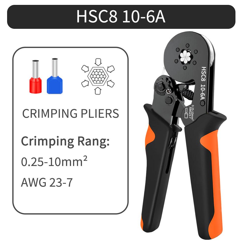 Hexagonal Self-Adjustable Ratchet Ferrule Crimping Tool Kit 23-7AWG 0.25-10mm² Crimper Kit with Ferrule Sleeves Wire Terminals